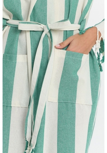 Mulberry Striped Peştemal Bornoz Banyo Ve Plaj Elbisesi Yeşil