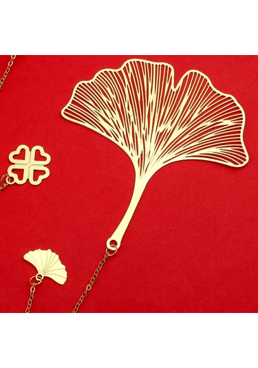 Adet Zincirli Metal Ayraç, Lotus Ginkgo Yapraklı Ayraç