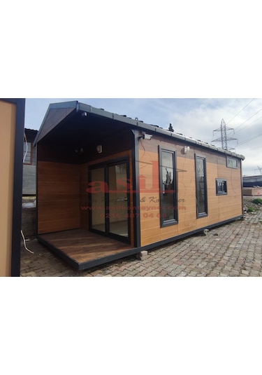 32 M² Loft Katlı, V Çatı + Verandalı Ahşap Desen Betopanlı Konut