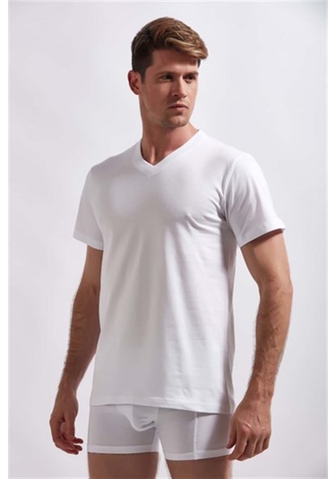 Josejuan 3'lü Erkek Atlet V Yaka Yarım Kollu Suprem %100 Pamuk 3307-3'lü Beyaz