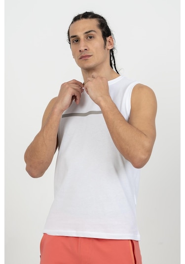 Maraton Sportswear Regular Erkek Bisiklet Yaka Kolsuz Basic Beyaz Atlet 21723-Beyaz