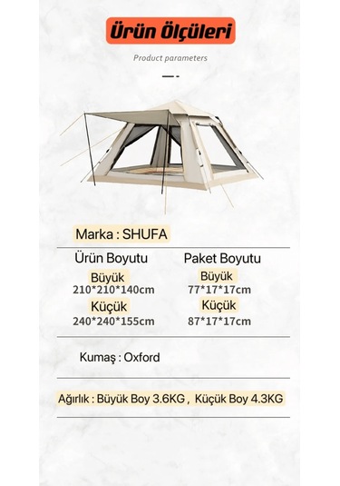 Shufa Tenteli 4 Kişilik Kamp Çadırı 210 210 140cm Koyu Yeşil