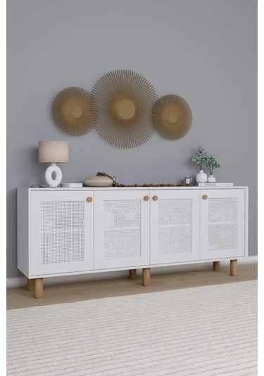 Bohem Serisi Natura Pvc Hasır Desen Mat Beyaz Konsol Beyaz
