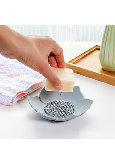 Lotus Desenli Sabun Ve Sünger Tutacağı Silikon Gri Su Giderli Lotus Şekilli Şık Katı Sabunluk Diğer