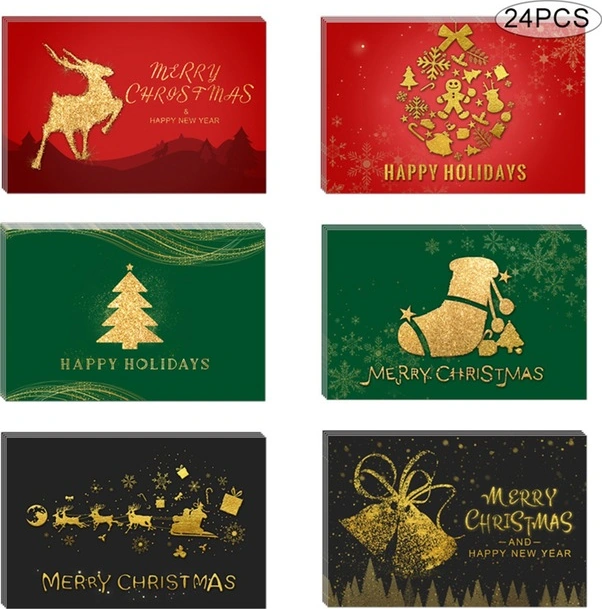 Fortunelane Renkli Zarf Ve 24 Adet Noel Tebrik Kartı, Yapışkanlı Zarflarla Çok Renkli