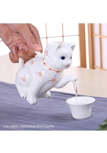 Pazly Sevimli Şanslı Kedi Seramik Pot 280 Ml Sanbuyos Kedi Karafı