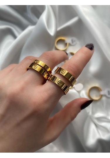 Ünlü Marka Model Gold Çelik Yüzük Altın