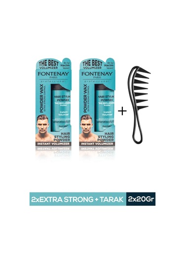 Fontenay Saç Şekillendirici Pudra Toz Wax Mat Effect Mavı 20gr X2 + Şekil Tarağı 3'lü Set