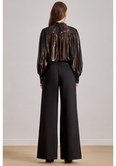 Dökümlü Siyah Şifon Gömlek Siyah