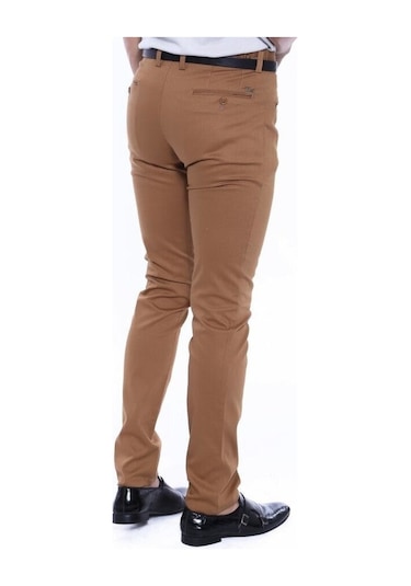 Desenli Slim Fit Pamuk Taba Erkek Pantolon - Wessi Siyah