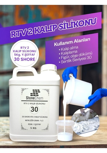 Yüksek Kalite 1. Sınıf Rtv 2 Kalıp Silikonu 5 Kg Yarı Şeffaf 30 Shore 5 KG
