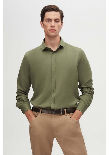 D's Damat 6EF02ORT00288 Slim Fit Erkek Gömlek - Haki