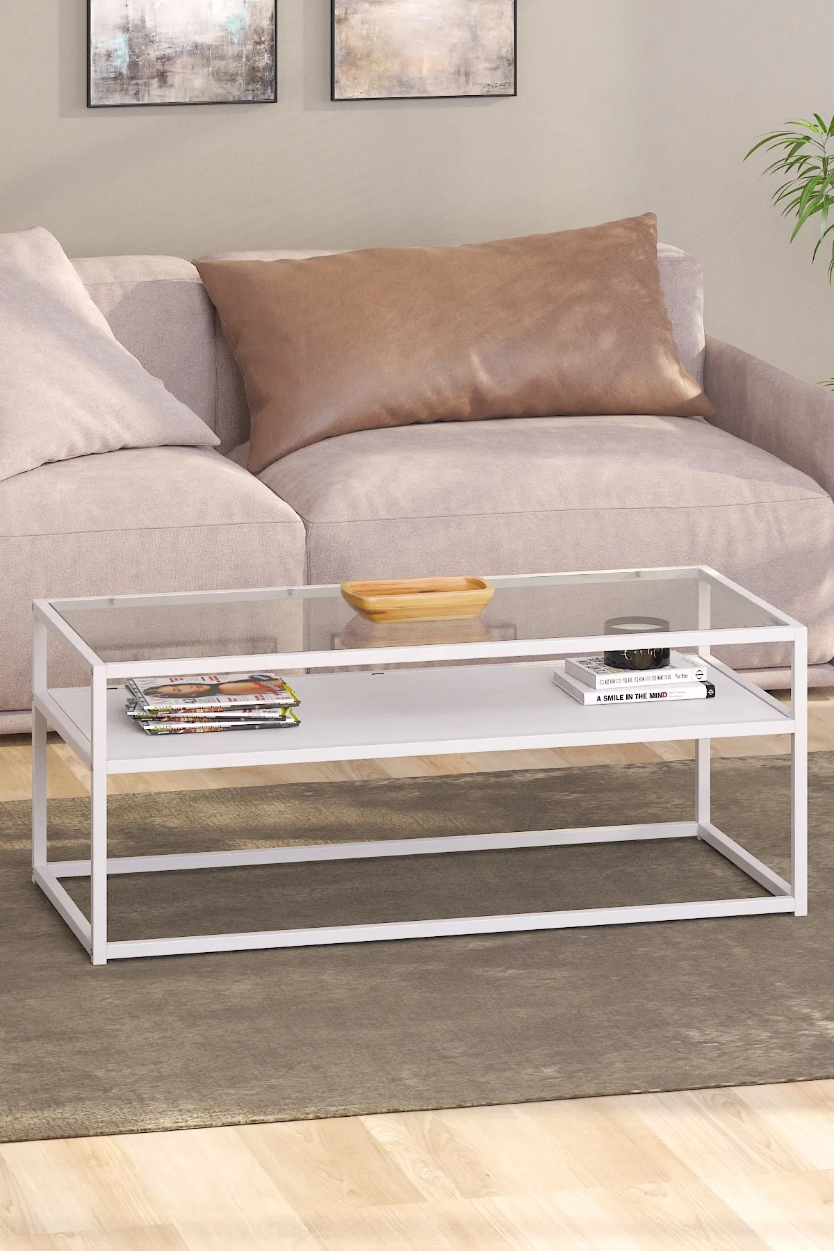 Modern Metal Iskeletli Temper Camlı 2 Katlı Dikdörtgen Orta Sehpa Beyaz-beyaz-şeffaf Modern Metal Iskeletli Temper Camlı 2 Katlı Dikdörtgen Orta Sehpa Beyaz-beyaz-şeffaf