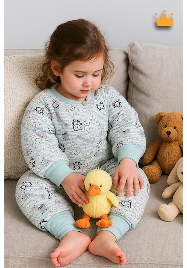 2.5 Tog 2-9 Yaş Premium Kalite Kalın Elyaf Dolgulu Uzun Kollu Kız Erkek Çocuk Uyku Tulumu Yeşil