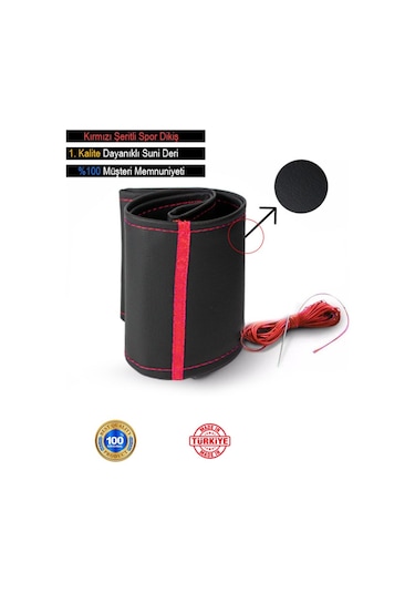 Volvo S40 İçin Uyumlu Özel Süper Deri Direksiyon Kılıfı, Kırmızı Şeritli Spor Dikiş