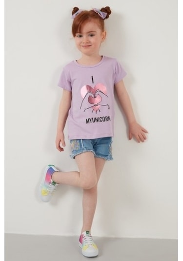 Lela Baskılı Bisiklet Yaka Pamuklu Kız Çocuk T Shirt 6211027 Lila Lela Baskılı Bisiklet Yaka Pamuklu Kız Çocuk T Shirt 6211027 Lila