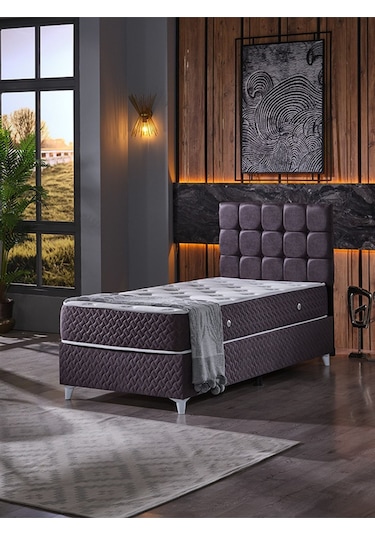 Beehanem Bengü 100x200 Tek Kişilik Baza Başlik Yatak 3 Lü Set Antrasit Antrasit 100 X 200