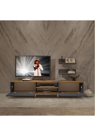 Decoraktiv Eko 4 Mdf Dvd Krom Ayaklı Tv Ünitesi Tv Sehpası Pera - Antrasit
