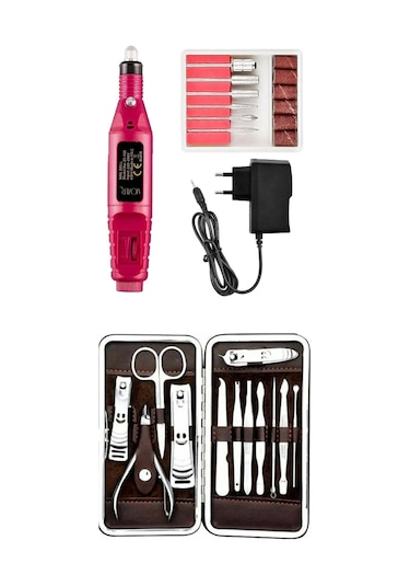 Mobee Manikür Pedikür Seti 12'li + Elektrikli Tırnak Törpü Seti