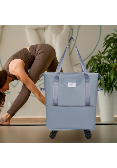 Homyl Katlanabilir Seyahat Çantası Tekerlekli Genişletilebilir El Mavi Tek Genişlet