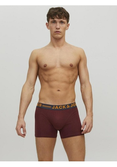Jack & Jones Erkek 3'lü Düz Renk Boxer Paketi 12113943 Burgundy Bordo