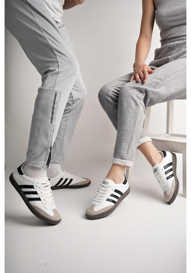 Muggo Jabbar Unisex Ortopedik Günlük Garantili Bağcıklı Yürüyüş Koşu Sneaker Spor Ayakkabı Beyaz - Siyah