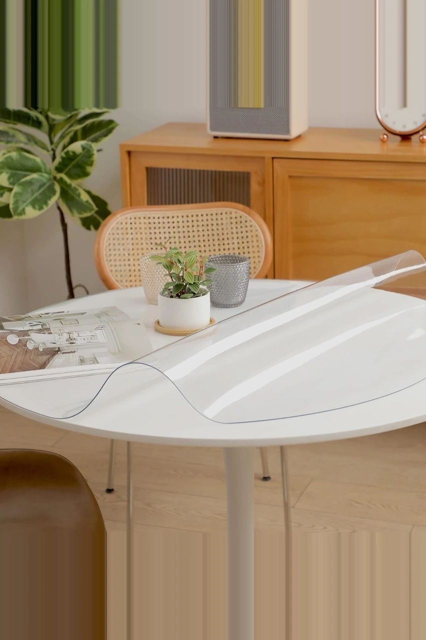 Rona Home Yuvarlak Şeffaf Silinebilir Masa Örtüsü 1,3 Mm Kalın Pvc Kaymaz Sofra Bezi Beyaz