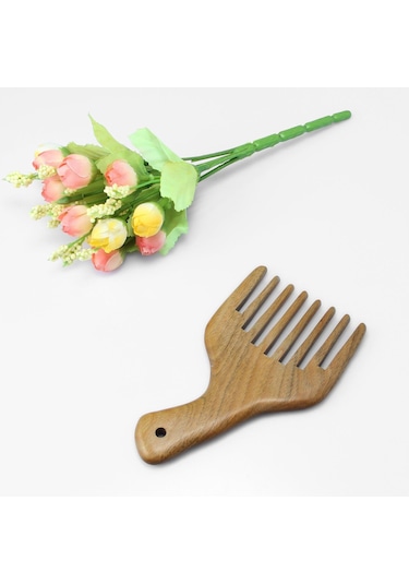 Kıvırcık Saçlar İçin Sandal Ağacı Geniş Dişli Ahşap Saç Tarağı