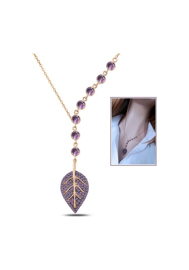 Tohum Taşlı Mor Yaprak Kolye _Rose
