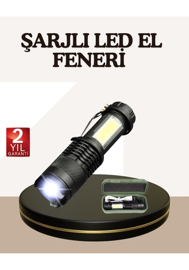 Küçük Boy Şarjlı Led El Feneri Taşınabilir Klipsli Çok Renkli