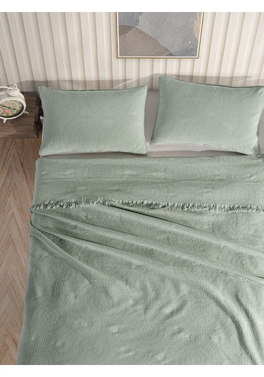 Jakarlı Daire Yatak Örtüsü Seti Çift Kişilik Mint Mint