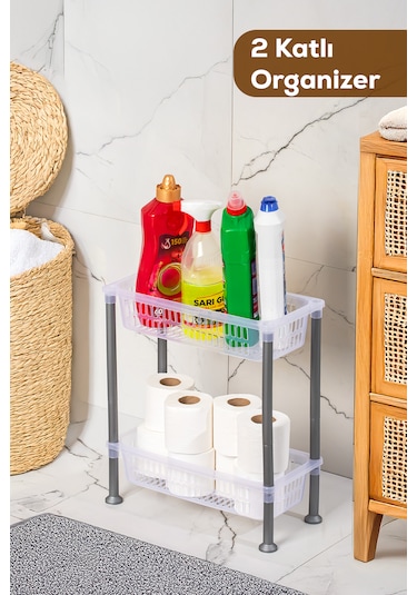 Porsima 5157 2 Katlı Raf - Çok Amaçlı 2 Katlı Evye Altı Düzenleyici Dolap Içi Tezgah Altı Organizer Şeffaf