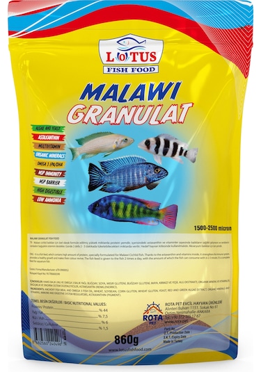 Malawi Granulat Ciklet Protein 860 g Balık Yemi + 30 Gr + 30 Gr