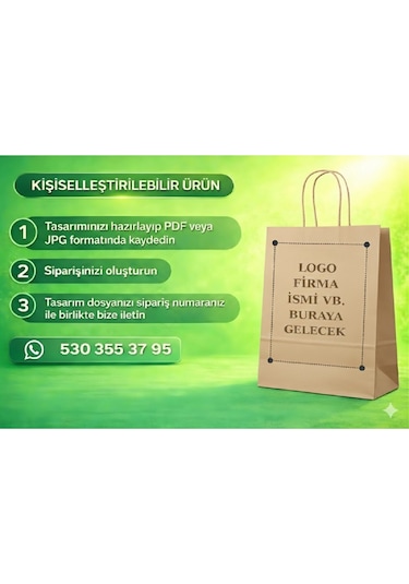Logo Baskılı Kraft Kağıt Çanta Flat Saplı 32 21 26 Cm 100 Adet