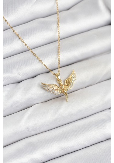 316l Çelik Zincir Gold Renk Melek Model Kadın Kolye - Prt3500eb09344-95266 altın