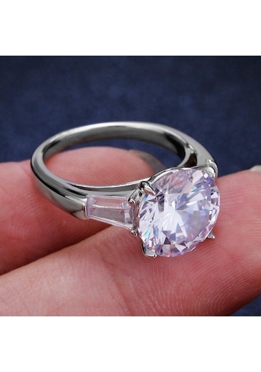 Bagueringen Lüks Büyük 5 Karat Mozanit Pırlanta Yüzük Gümüş 925 Takı Klasik Dört Pençe Tasarım Kadın Alyans Mavi - Yeşil 7.25