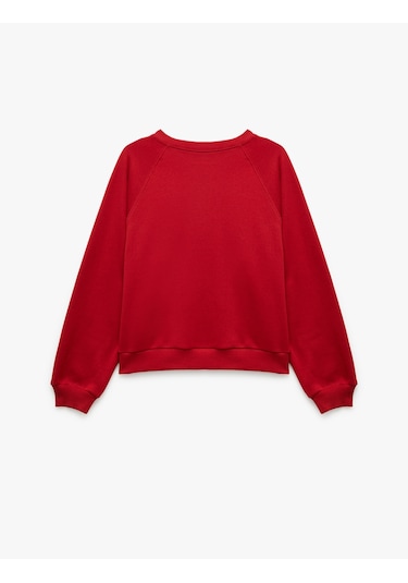 Koton Pamuklu Bisiklet Yaka Şardonlu Sweatshirt Kırmızı 6wal10309ık Kırmızı