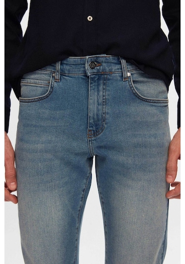 Ds Damat Slim Fit Mavi Düz Jean Kot Beş Cepli Likralı Yıkamalı Denim Pantolon 6HCJ3ORT00102 Mavi