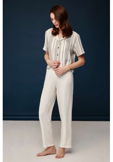 Bonnie&Clyde - Kadın Ekru Viskon 3 lü Pijama Takımı  30003 Ekru