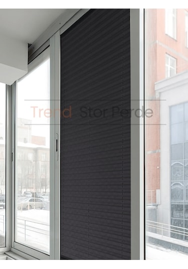 Antrasit Plise Katlanır Cam Balkon Perdesi - Ofis Perdesi - Salon Perdesi - 037 Antrasit