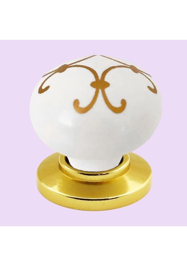 8 Adet Defne Altın Çizgili Beyaz Polimer Düğme Kulp Altın Tablalı Mobilya Mutfak Dolabı Çekmece Kulbu Kulpları