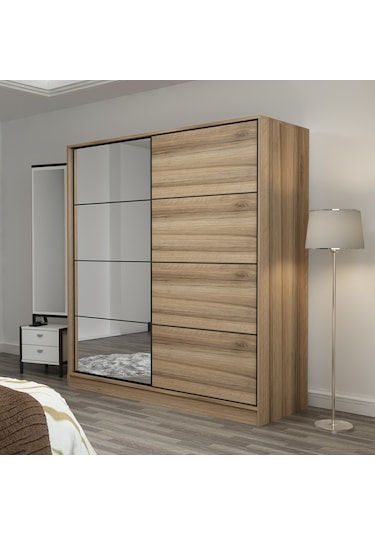 Minar Kale 2 Kapaklı Aynalı Sürgülü Dolap 180 Cm - Dore 190cm