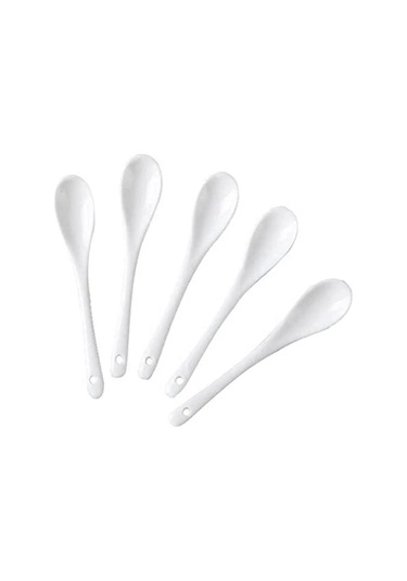Honmex 5'li Seramik Kahve Kaşığı Seti - Dayanıklı, Yıkama Makinesine Uygun, Ev/restoran İçin Pratik Tabak Çeşidi Beyaz