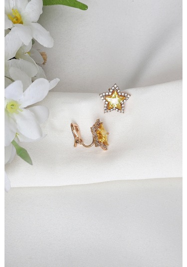 Mrs Flower Sarı Taşlı Yıldız Xupıng Küpe Çok Renkli