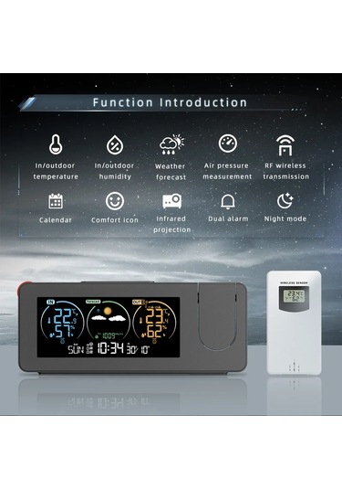 Projeksiyon Saati Duvar Dijital Alarm Elektronik Hava İstasyonu