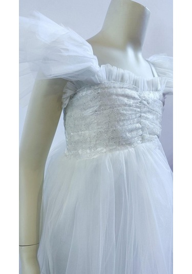 Kız Çocuk Uzun Abiye Elbise-12088-beyaz Beyaz