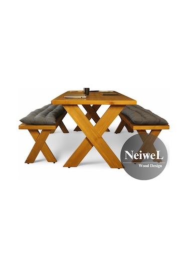 Neiwel Odes Doğal Ahşap Banklı Toplantı Masasıı x 100 x 240 Açık Ceviz