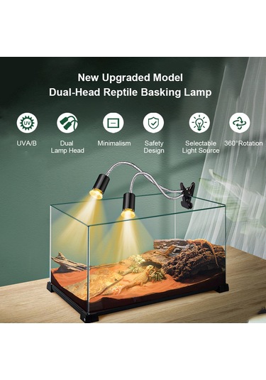 Xindoker "çift Başlı Otomatik Zaman Ayarlı Sürüngen Isıtma Ve Uvb Lambası - 75w Kaplumbağa, Kertenkele İçin"