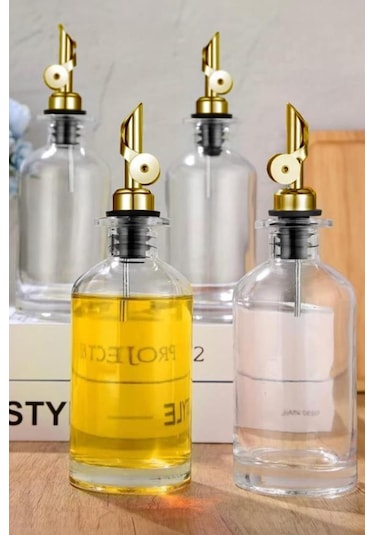 Digithome Lombardino 2'li Zeytinyağı Ve Sıvıyağ Şişesi Otomatik Kapaklı Gold Etiketli Yağdanlık 500 Ml