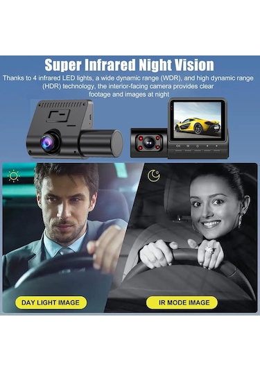 Lemestar Üç Kameralı Araba İç/dis/arka Kaydedici - 10800p Full Hd, 170 Geniş Açı, İki Ekranlı, Enternet Gece Görüşü - Sürücü Güvenliği İçin